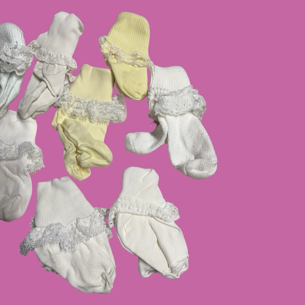 Vintage Girls Socks Ruffled Fold over 1980s or 90's - Lot of 9 Fancy Easter - Picture 3 of 3